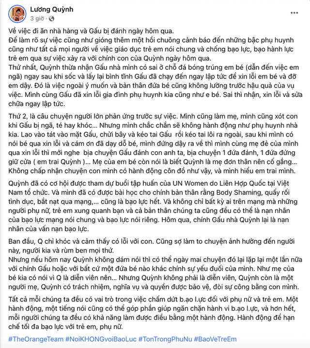 Quỳnh Lương trích xuất camera và chính thức lên tiếng làm rõ vụ con trai bị đánh vì vô tình làm ngã bạn nhỏ khác - Ảnh 1.